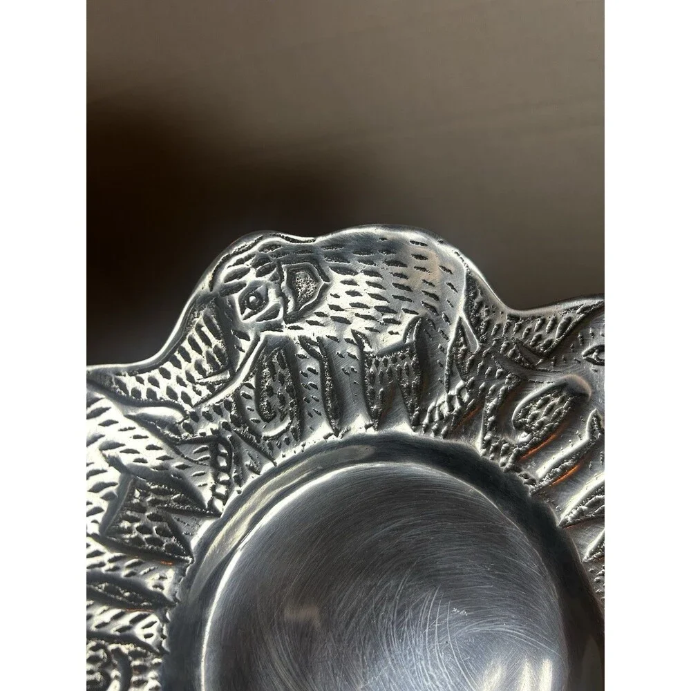 Vintage Hand Hammered Aluminum Elephant Bowl Tray India Safari Decor 9.75”